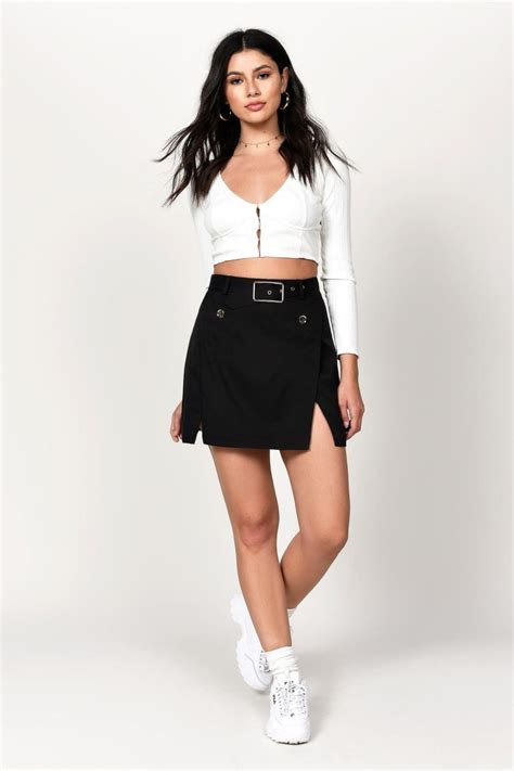 Tobi Mini Skirts Womens Dezirae Black Belted A Line Skirt Black