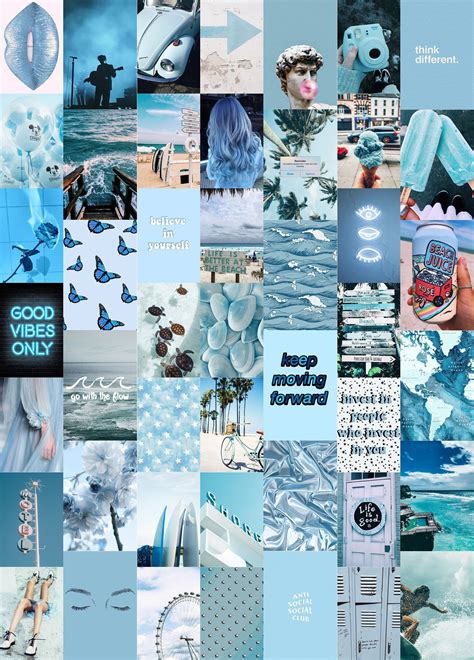 Ocean Blues Wall Collage Kit Blue Aesthetic Collage Kit Vsco Etsy In