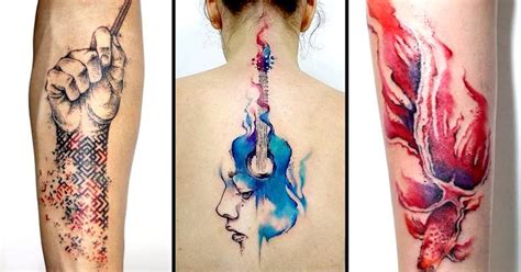 Four Different Colored Tattoos On The Back Of Womens Arms And Legs