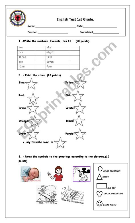 English Test 1st Grade Esl Worksheet By Pazcienciapaty