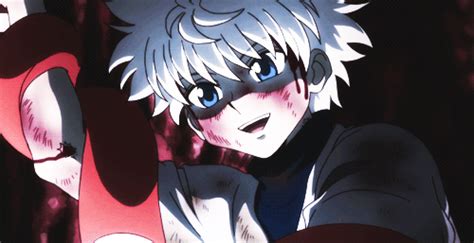 An Anime Character With White Hair And Blue Eyes Holding His Arm Up In The Air