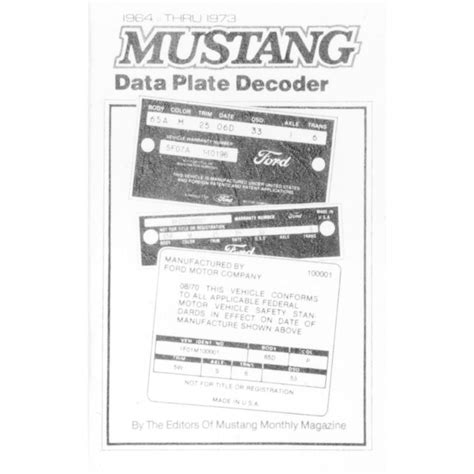 Johns Mustang Mustangshelby Data Plate Id Decoder