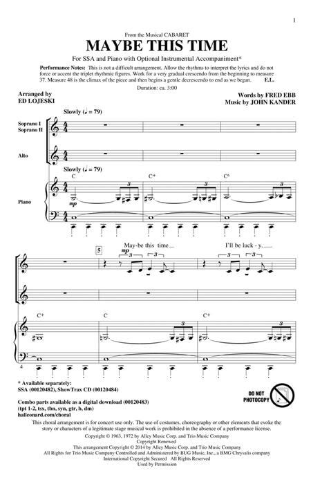 Maybe This Time By Glee Cast Glee Cast Digital Sheet Music For