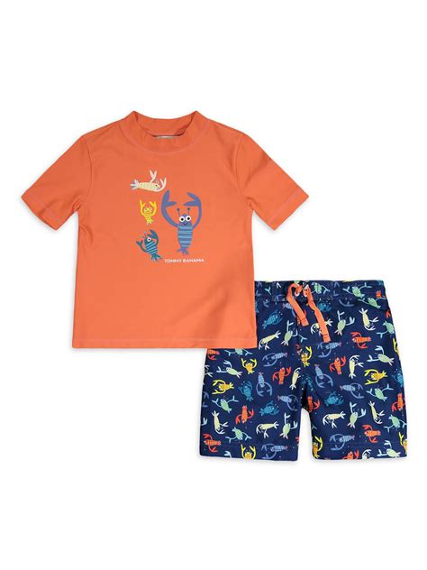 Tommy Bahama Baby Toddler Boy Lobster Rash Guard And Swim Trunks 2pc Set
