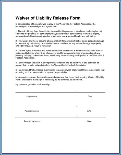 Get Our Example Of Injury Liability Release Form Template For Free Form Microsoft Word