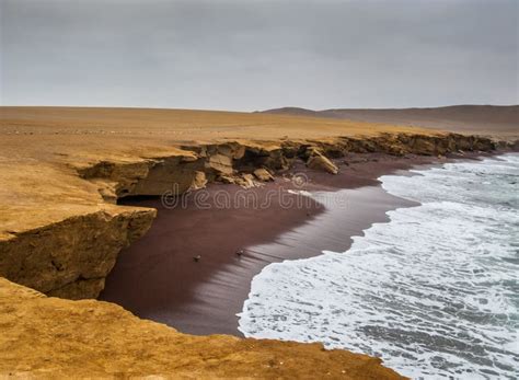 The Coast And Red Sand Beach Of Paracas National Reserve Stock Photo