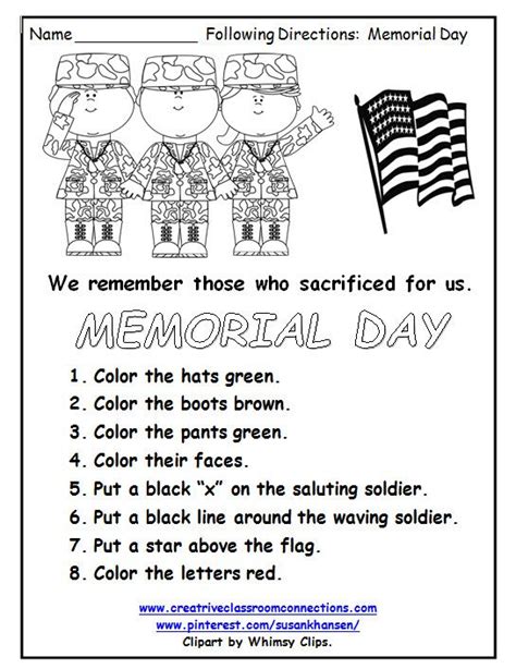 Memorial Day Worksheets For Kindergarten Printable Kindergarten