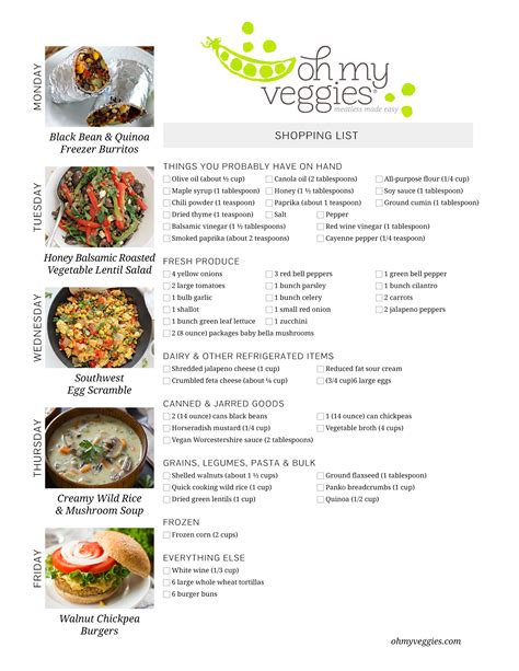 Vegetarian Meal Plan 121916 Oh My Veggies