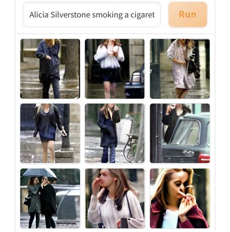 Alicia Silverstone Smoking A Cigarette In Paris While Walking In The Rain Rdallemini