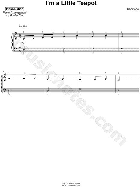 Piano Notion Im A Little Teapot Sheet Music Piano Solo In C Major