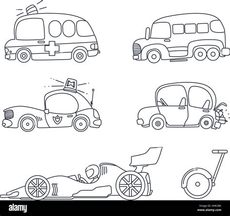 Set Of Cute Car Coloring Page Illustration For Kids Vector Stock Stock