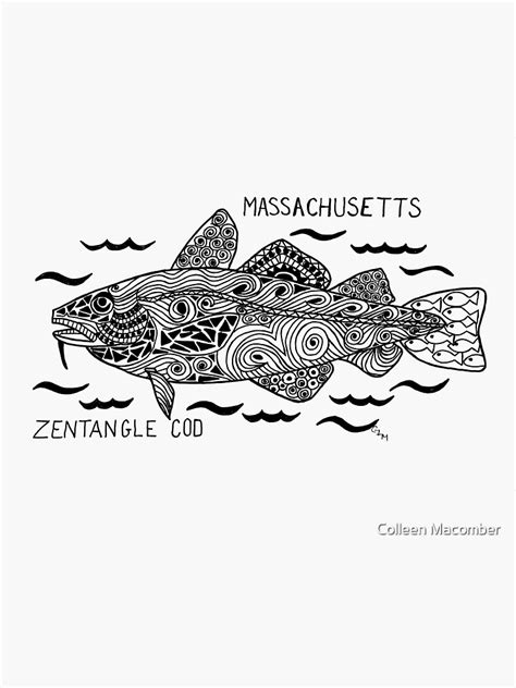 Massachusetts Atlantic Cod Zentangle State Symbols Sticker By Cfmacomber Redbubble