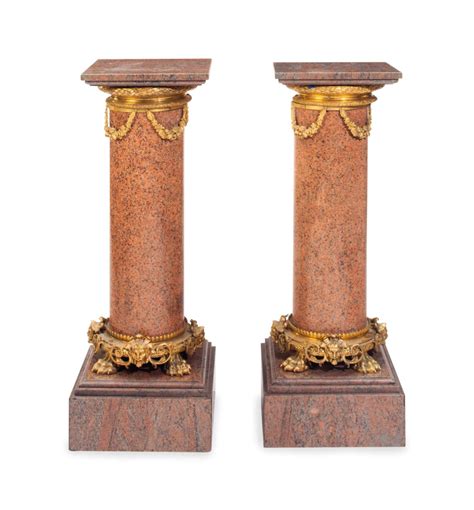 A Pair Of Gilt Bronze Mounted Pink Granite Pedestals