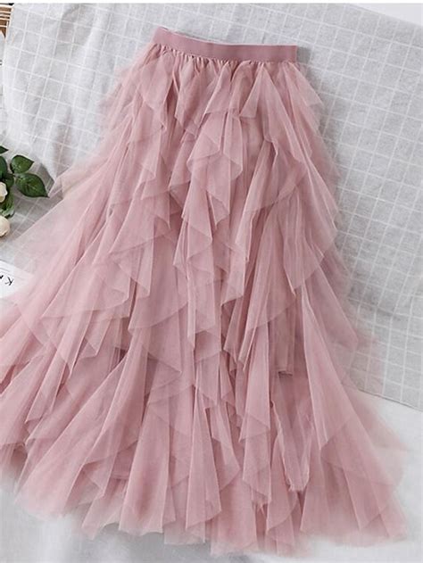 Femme Robe Tutu Se Garer Sophistiqué Maxi Balançoire Jupes Couleur Pleine Tulle Maille Rose