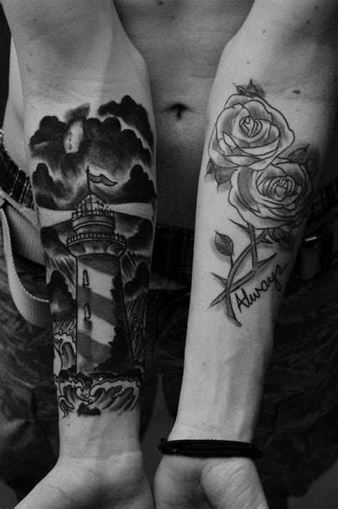 Lighthouse And Rose Forearm Tattoos Tattoos Pinterest