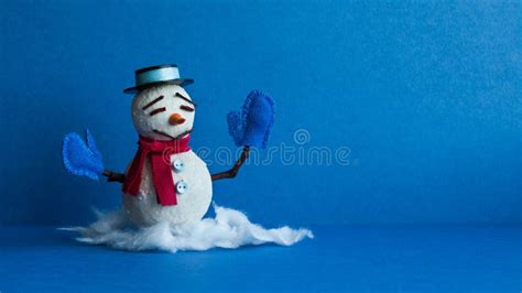 Funny Snowman On Blue Background Winter Traditional Snowman Character