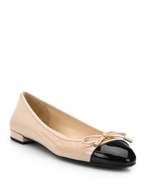 Lyst Prada Patent Leather Cap Toe Ballet Flats In Black