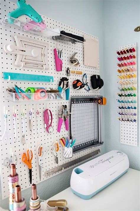 Hanging this sturdy pegboard on a wall maximizes usable storage space on walls for easy organization and accessibility. 31 Pegboard Ideas for Your Craft Room | Craft room design ...