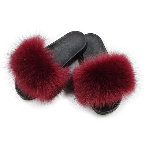 Vegan Faux Fur Pink Fluffy Slippers For Women Fluffy Open Toe Fuzzy