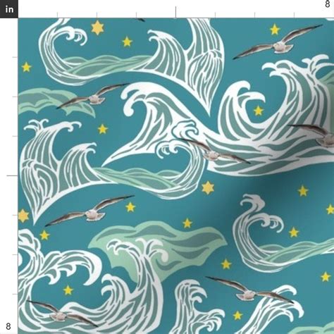 Ocean Waves Fabric Ocean Waves By Vinpauld Summer Ocean Etsy