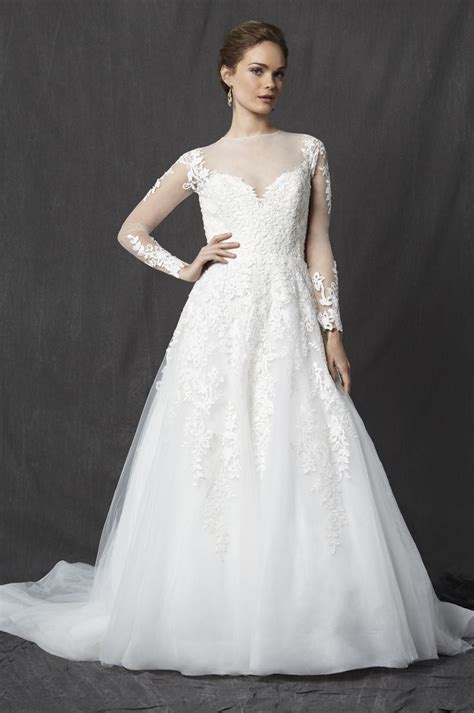 Ivory Tulle A Line Bridal Gown Dimensional Beaded Lacelong Sleeves