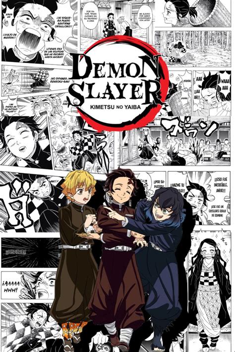An Image Of Demon Slayer Anime Characters In Front Of A Comic Page With