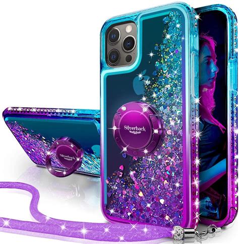 Silverback For Apple Iphone 12 Pro Max Case With Ring Stand Moving Liquid Holographic Glitter