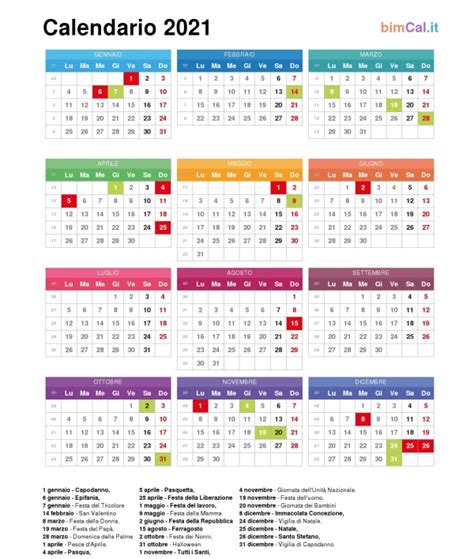 Calendario 2021 Italia Bimcalit