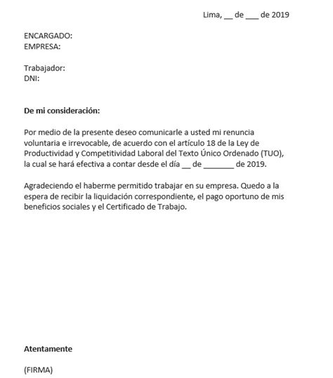 Carta De Renuncia Laboral Peru Sunnah O