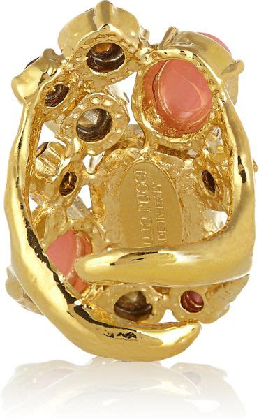Emilio Pucci Gold Plated Quartz And Crystal Ring In Pink Gold Lyst