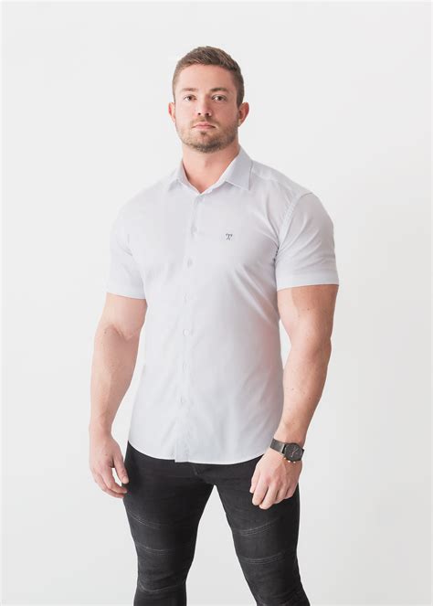 White Short Sleeve Tapered Fit Shirt Workout Shirts White Short Sleeve Shirt White Shorts