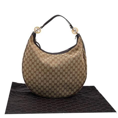 Gucci Beigebrown Gg Canvas And Leather Large Gg Twins Hobo For Sale At