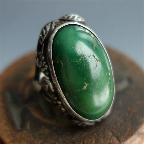 Spectacular Dark Green Turquoise Sterling Art Nouveau Ring Etsy