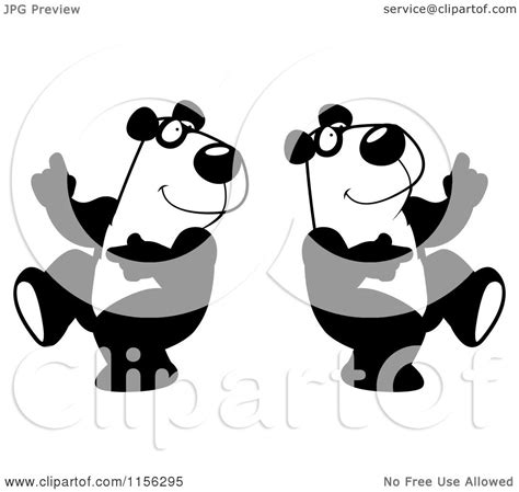 Cartoon Clipart Of A Black And White Digital Collage Of A Dancing Panda
