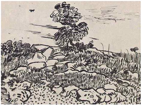 Van gogh drawings van gogh paintings artwork drawings vincent van gogh monet desenhos van gogh loved pollard trees with their gnarled trunks. Rocks with Oak Tree by Vincent Van Gogh - 1425 - Drawing