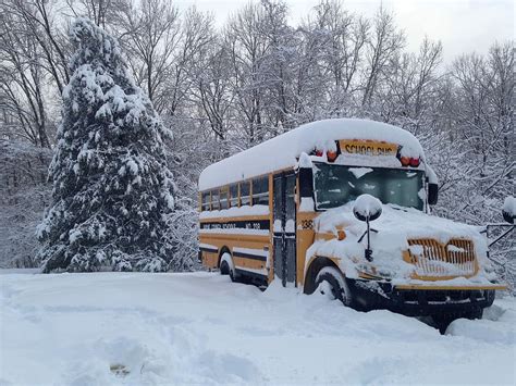 Yellow School Bus Filled Snow Bus Winter Snow School School