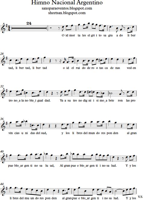 Partitura Del Himno Nacional Argentino Para Saxo Trompeta Clarinete Y