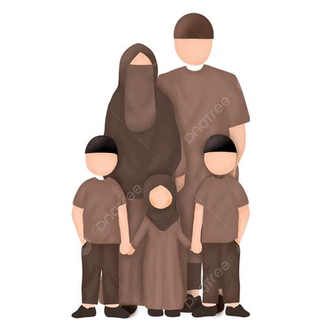 Keluarga Muslim Dengan Ilustrasi Anak Kembar Dan Satu Anak Perempuan