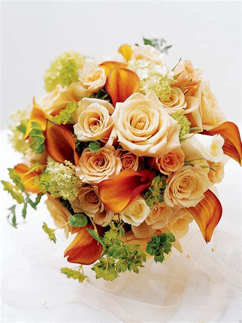 Sweet Peach Rose And Calla Lily Bridal Bouquet