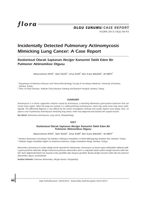 Pdf Incidentally Detected Pulmonary Actinomycosis Mimicking Lung