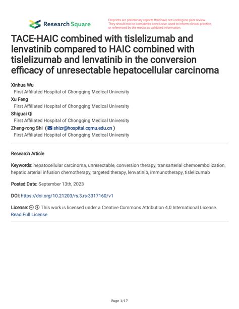 Pdf Tace Haic Combined With Tislelizumab And Lenvatinib Compared To