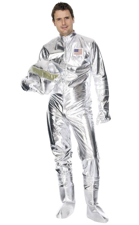 Metallic Silver Astronaut Jumpsuit Mens Spaceman Explorer Costume