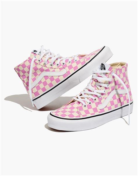 Vans Unisex Sk Hi High Top Sneakers In Pink Checkerboard Canvas