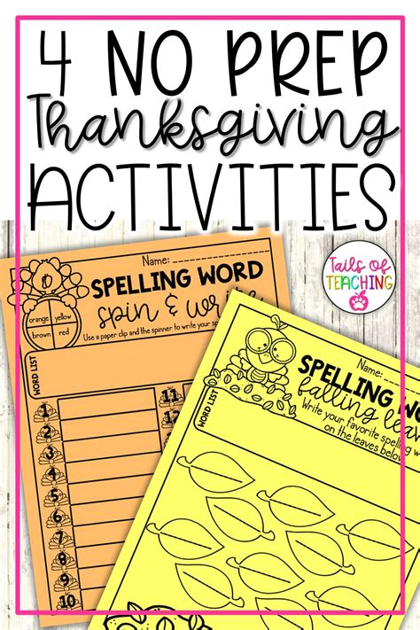 tails of teaching 4 no prep thanksgiving writing and math activities