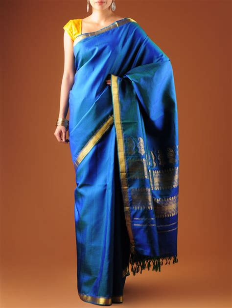 buy royal blue kanchipuram silk saree online at