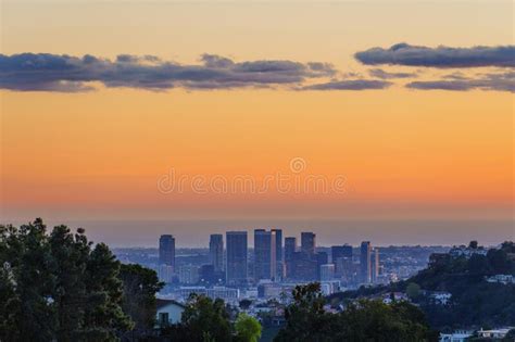 Vibrant Sunset View Of Los Angeles Downtown Stock Photo Image Of