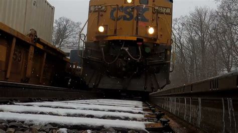 Csx Freight Train Passes Over A Gopro In Light Snow February 2022