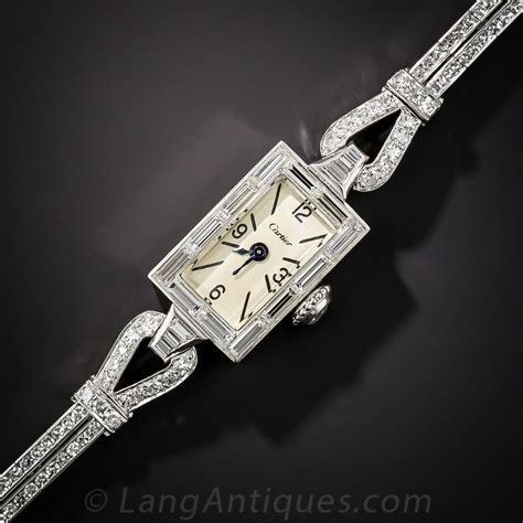 Cartier Platinum And Diamond Mid Century Bracelet Watch Vintage