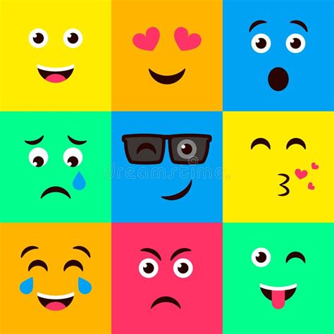 Sistema De Emoticons Coloridos De Las Caras Modelo Plano Del Emoji