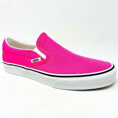 Vans Classic Slip On Neon Knockout Pink White Womens Sneakers